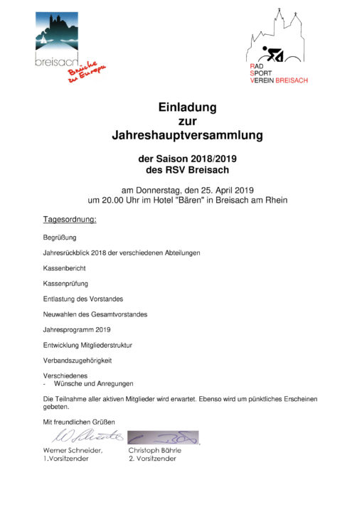 Radsportverein Breisach Einladung